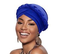 DRESHOW Femmes Africaine Turban pré-noués Tresse Torsadée Bonnet Chimio Casquette de Perte de Cheveux Chapeau, Taille Unique, 1 pc Twisted Braid: Royalblue