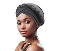 DRESHOW Femmes Africaine Turban pré-noués Tresse Torsadée Bonnet Chimio Casquette de Perte de Cheveux Chapeau, Taille unique, 1 pc twisted braid: Gray