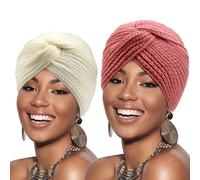 DRESHOW Femmes Turban Tricot Bonnet Chapeaux Cross Twist Chaud Chunky Chapeaux D'hiver, Taille Unique, 2 Pack: Turban Knit Beanie Set-05