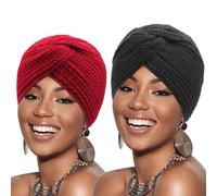 DRESHOW Femmes Turban Tricot Bonnet Chapeaux Cross Twist Chaud Chunky Chapeaux D'hiver, Taille Unique, 2 Pack: Turban Knit Beanie Set-03