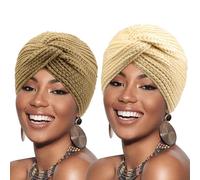 DRESHOW Femmes Turban Tricot Bonnet Chapeaux Cross Twist Chaud Chunky Chapeaux D'hiver, Taille Unique, 2 Pack: Turban Knit Beanie Set-04