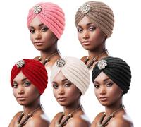 DRESHOW Lot de 5 Bonnets Turban Femme Tricot Laine Croisé Twist Bonnet d'hiver Chaud et Gros