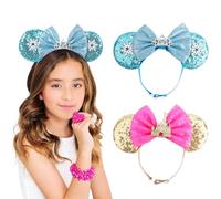 DRESHOW Minnie Oreilles Bandeaux Souris Oreilles Paillettes Arc Bandeaux Ajustable élastique Bandeau Paillettes Fête Décoration Costume Cosplay pour Femmes