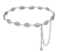 DRESHOW Western Ceinture en Metal avec Concho pour Femmes Ceinture Chaine Femme Chaîne de Taille Vintage Ajustable en Argent pour Filles pour Robes Jeans Concerts Country