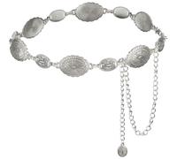 DRESHOW Western Ceinture en Metal avec Concho pour Femmes Ceinture Chaine Femme Chaîne de Taille Vintage Ajustable en Argent pour Filles pour Robes Jeans Concerts Country