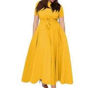 Dress for Women Col Rond Sexy Mes Commandes Grande Taille Femme de Soirée Manche Courte Amincissante Jaune Vintage D'été Unie Robe Noire Ample Robe Longue Boheme Jaune 5XL