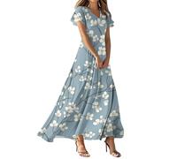 Dress for Women Robe de Cocktail Femme Cintrée Fleurie a Fleur Ete Soiree Cocktail Manche Courte Col V Mes Commandes Bleu Clair Boheme Chic de Soirée Robe Chemise Longue Femme Bleu Clair M