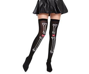 Dress ME UP - BB-027-black Bas Dames Genoux Noirs os cœurs Jours des Morts Halloween Mexique