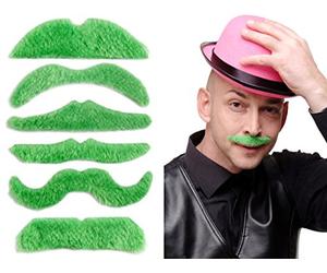 DRESS ME UP - Set de 6 Moustaches Carnaval Halloween Fine épaisse Vertes Irlande Irish Esprit Lutin Leprechaun MM-005