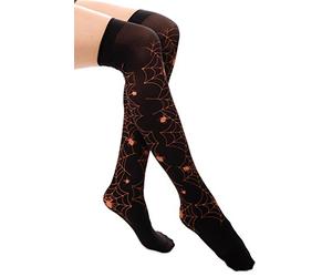 DRESS ME UP - W-042 Chaussettes hautes noires motif toile d'araignée rouge sorcière gothique pour halloween carnaval