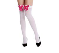 DRESS ME UP - WZ-001WR Bas Dame Genoux Carnaval Blancs Rubans Roses