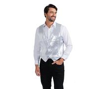 Dress Up America Gilet À Paillettes Argentées Pour Adulte - Gilet De Danse Brillant Pour Adultes - Costume De Fête Pour Homme