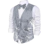 Dress Up America Gilet À Paillettes Et Nœud Papillon - Argenté Doré Brillant Pour Homme