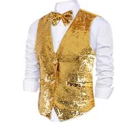 Dress Up America Gilet À Paillettes Avec Nœud Papillon - Gilet Scintillant Pour Homme - Gilet De Soirée Pour Adulte - Gilet À Paillettes Pour Homme (Rouge)