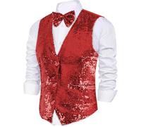 Dress up America Gilet À Paillettes Et Nœud Papillon - Rouge Brillant Col V Pour Homme
