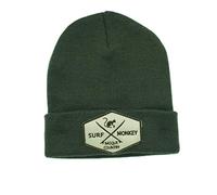 DRESSED IN MUSIC PLAY WITH ME Beanie Bonnet pour Homme/Femme Surf Monkey® - Taille Unique - Beanie d'hiver - Patch en Cuir sur Le Revers (Marron)