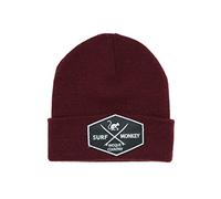 DRESSED IN MUSIC PLAY WITH ME Beanie Bonnet pour Homme/Femme Surf Monkey® - Taille Unique - Original Beanie - Patch en Cuir sur Le Revers (Grenat)