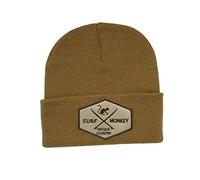 DRESSED IN MUSIC PLAY WITH ME Beanie Bonnet Surf Monkey® - Taille Unique - d'Hiver - Original - Patch en Cuir sur Le Revers (Beige)