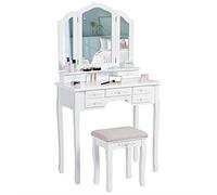 Dresser Modern Makeup Vanity Dressing Table Set with Tri-Folding Mirror and 7 Drawers for Storage Vanity Desk White Dresser for Bedroom