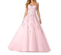 Dresses Onlie Robe de princesse Quinceanera pour femme - Appliquée en dentelle - Col au trésor - Robe de soirée longue - Robe de bal, Rose, 36
