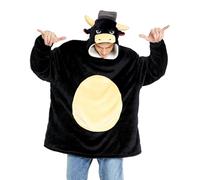 dressfan Bull Couverture Portable en Microfibre & Sherpa Costume de Taureau Couverture à Capuche Chaude et Douce avec Manches et Capuche pour Homme et Femme,Noir,Taille unique