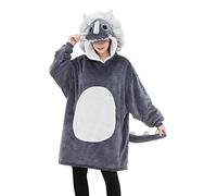 dressfan Couverture portable Triceratops en microfibre et sherpa - Pull à capuche dinosaure pour Halloween et carnaval - Couverture chaude et douce avec manches et capuche pour femmes et hommes, gris