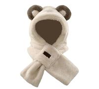 dressfan Peluche Bonnet Écharpe 2 en 1,Chaud Ours Oreilles Bonnet Chapeau avec Cache Oreilles,Mignon Cadeaux de Noël Anniversaire pour Femme Fille,Beige