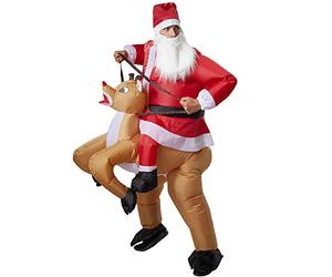 dressforfun 302358 - Déguisement Unisexe de Père Noël Gonflable chevauchée sur Un Renne