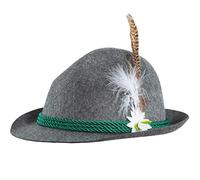 dressforfun 302847 Chapeau Traditionnel Gris en Feutre Adulte, avec Plume et Fleurs des Montagnes Edelweiss