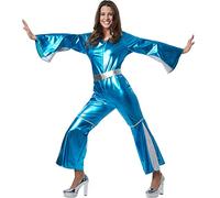 dressforfun 900499 - Déguisement pour Femme de Starlette Disco, Combinaison en Tissu brillant bleu néon (XL | No. 302390)