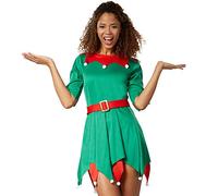 dressforfun 900847 Costume Déguisement Lutin Elfe de Noël Femme Sexy Robe Courte Pompons Satin Vert Rouge -Diverses Tailles (XXL | no. 303419)
