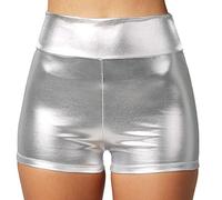 dressforfun 901007 Shorts Femme Métallique Taille Haute Pantalon Court Moulant Gym Disco Carnaval -Diverses Tailles (L|Argent| no. 303574)