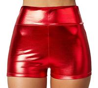 dressforfun 901007 Shorts Femme Métallique Taille Haute Pantalon Court Moulant Gym Disco Carnaval -Diverses Tailles (S|Rouge| no.303582)