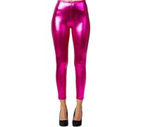 dressforfun 901008 Leggings Femme Métallique Taille Haute Effet Mouillé Brillant Party Disco Carnaval -Diverses Tailles (XL|Rose| no.303615)