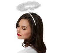 dressforfun 901031 Auréole Serre-Tête Halo Ange Plumes Fines Rayures Argentées Accessoire Déguisement - Diverses Couleurs (Blanc | no.303426)