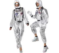 dressforfun® Deguisement adulte unisexe d'Astronaute, Ensemble complet avec combinaison Astronaute, casque, gants, lunettes, Déguisement adulte Cosmonaute, Deguisement Homme Déguisement Femme, Argenté