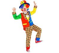 dressforfun Déguisement pour enfant/ado Clown | magnifique costume bariolé + chapeau mou avec des appliqués de fleurs | arlequin costume carnaval (3-4 ans | no. 300800)