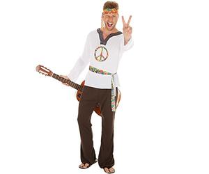dressforfun Déguisement pour hommes Hippie | Pull orné du symbole de paix | Pantalon à pattes d’éléphant | in andeau (XXL | no. 300956)
