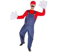dressforfun Déguisement pour Hommes Super Plombier avec Salopette, Pull à Manches Longues, Casquette, Moustaches, 2 Gants de Grande Taille (XL | No. 300041)