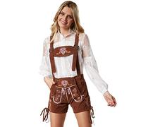 dressforfun Pantalon Femme Oktoberfest en cuir synthétique Ammersee, Bretelles amovibles et Broderies fines, Lederhose Tenue Oktoberfest, Deguisement Femme, Tenue alsacienne, Mariage, Carnaval, Soirée