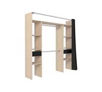 Dressing ARTIC avec rideau L 198 H 203 cm 2 colonnes 2 penderies 2 tiroirs Chene