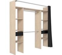 Dressing ARTIC avec rideau L 198 H 203 cm 2 colonnes 2 penderies 2 tiroirs Chene G