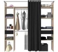 Dressing ARTIC avec rideau - L 198 x H 203 cm - 2 colonnes + 2 penderies + 2 tiroirs - Chene Jackson et noir