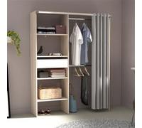 Concept Usine - Dressing Bali avec rideau, 4 étagères, 2 penderies, 1 tiroir bois et blanc