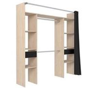 Dressing ARTIC avec rideau - L 198 x H 203 cm - 2 colonnes + 2 penderies + 2 tiroirs - Chêne Jackson et noir