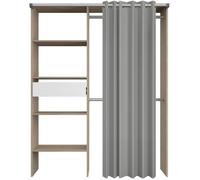Dressing avec rideau - GARY - Décor Chêne - L143,5 x P47,9 x H201,9 cm - PARISOT