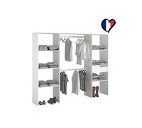 Elysée - Dressing blanc avec 6 étagères, 1 tiroir et 2 penderies : 220 x 40 x 180 cm