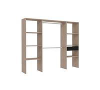 Elysée - Dressing bois avec 6 étagères, 1 tiroir et 2 penderies : 220 x 40 x 180 cm Marron