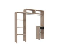 Elysée - Dressing bois extensible avec penderie, étagères et tiroirs