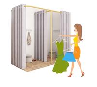 Dressing Chambre avec Rideau,Vestiaire,Cabine d'essayage double portable,paravent, fournitures de magasin de vêtements,pour magasin de détail, boutique, bar, centres commerciaux,Facile à Assembler ( C